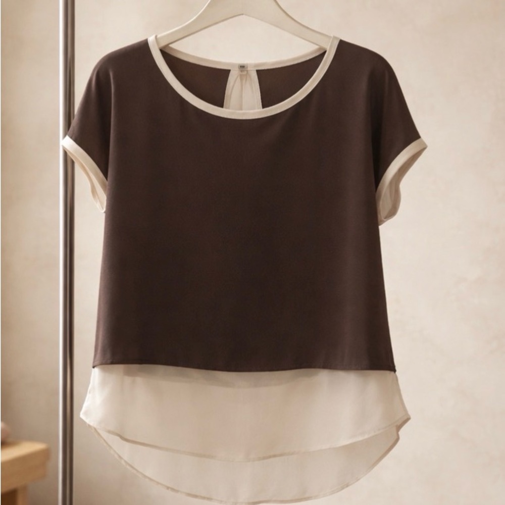 Luxology Tan and Cream Layered Blouse